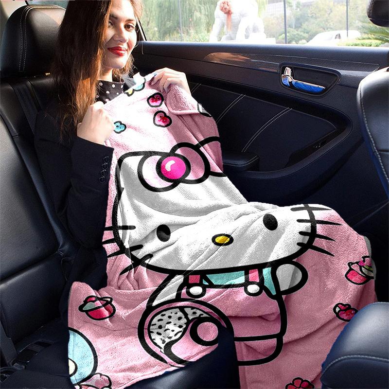 1pc Sweet Adventure Hello Kitty's Themed Cartoon Blanket, Seasonal Home Decor Gift for Family and Friend, Soft Throw Blanket Perfect for Couch or Bed,