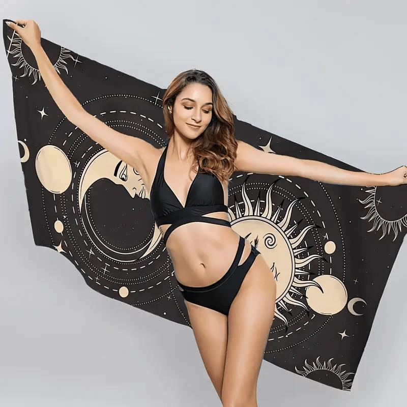 Bohemian Sun Moon Star Pattern Oversized Beach Towel - Quick-Dry Super Absorbent Lightweight for Swimming,Modern Bohemian Style