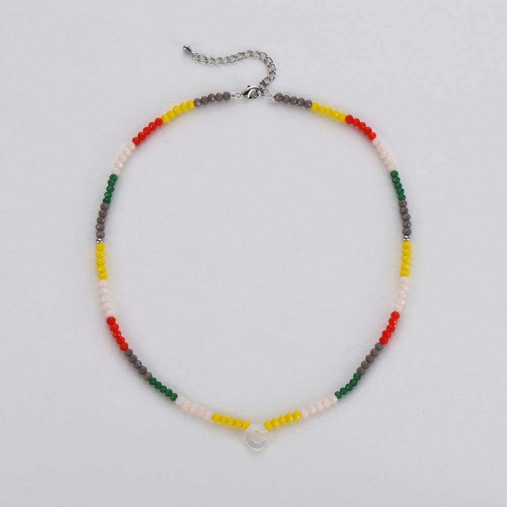 Wind Bohemian Stained Glass Millet Beads Handmade Beaded Letter Pendant Collarbone Chain Trend Necklace Female