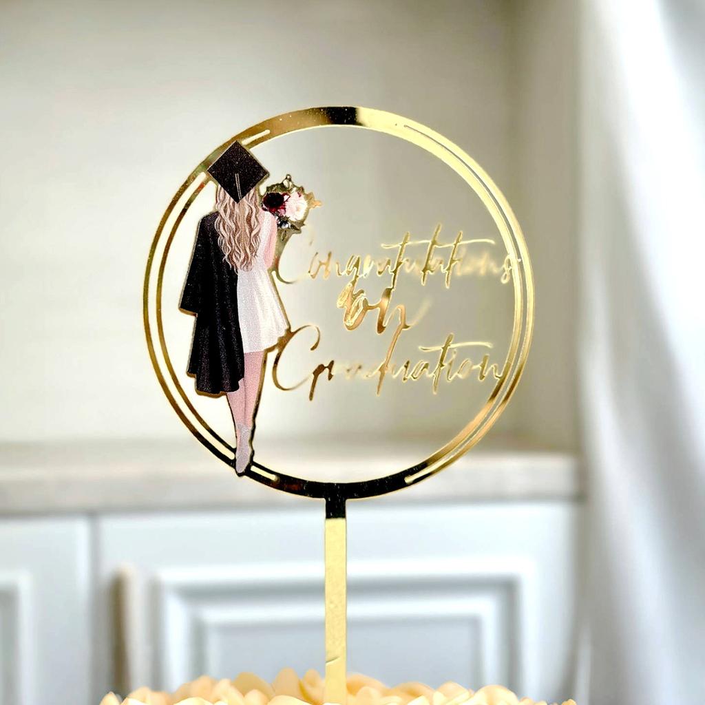 3pcs Gold Black Acrylic Graduation Cake Decorations for Congratulations Graduation Party Cake Topper Decorations Plugin