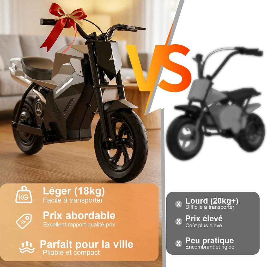 Moto Électrique pour enfants Moteur 350W, 3 Vitesses, Pneus Gonflables 12.5", Batterie Li-Ion 21.6V 4Ah, Autonomie jusqu'à 16KM, pour Âges 6+