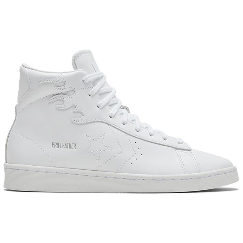 Converse Cons Pro Leather Non-Slip Shock Absorption High Top Board Shoes Unisex White Flame