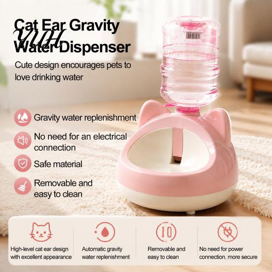 Universal Bottle Interface Pet Feeder Automatic Cat Water Dispenser, Auto Refill Feeder, Cute Dispenser Ear Design, Adapter Threaded Bowl for