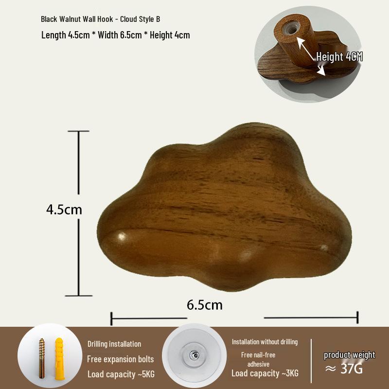 Solid Wood Moon, Star & Cloud Coat Hook for Hallway or Bedroom