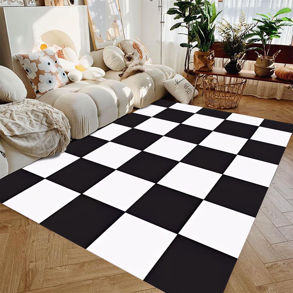 Black and White Checkered Pattern Printed Floor Mat Durable and Beautiful Suitable for Kitchen, Living Room, and Home Decor