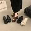 High-heeled Slippers Women's Summer Outer Wear 2025 New High-end Matching Skirt Heightened Thick-soled One-word Slippers Silver Cool Slippers