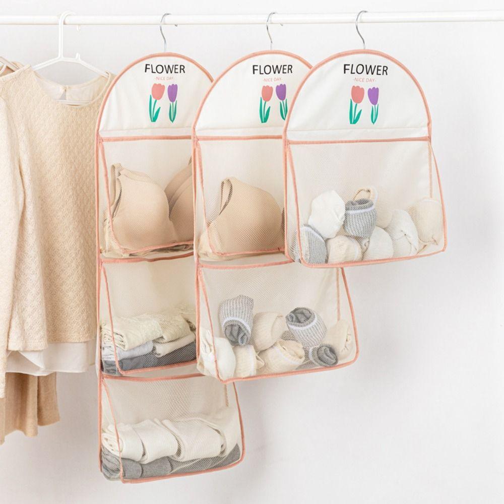 

Printed Mesh Hanging Bag Multi-layer Closet Organiser New Organizing Bag 1