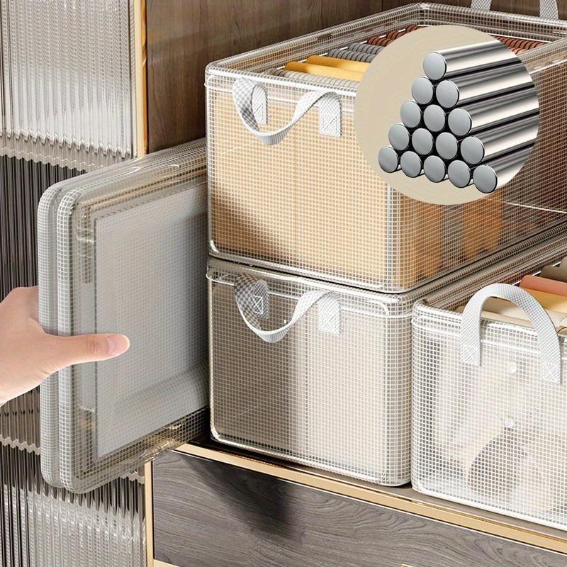47*28*20cm1pc Transparent Waterproof Foldable Storage Box With Steel Frame, Versatile Organizer For Clothes & Underwear Perfect Home Use.