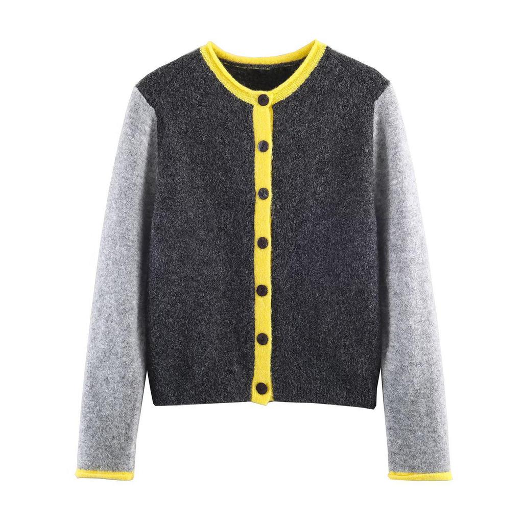 Women's Winter Retro Color Block Knit Cardigan Sweater Coat