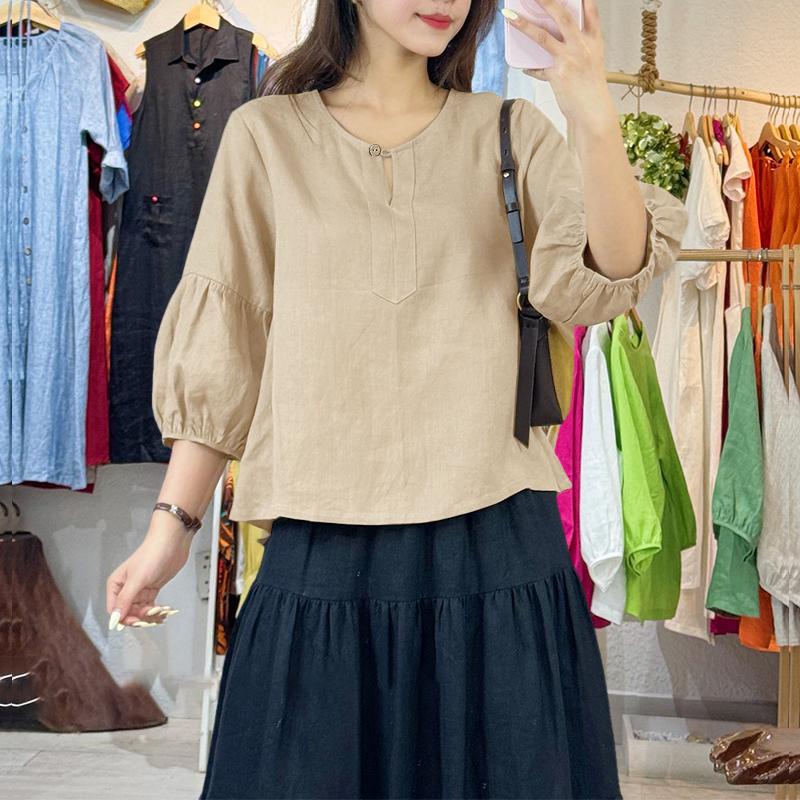 ZANZEA Women Casual Round Neck Solid Color 3/4 Sleeve Blouse