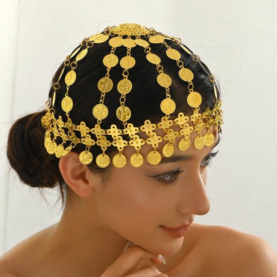 Metal Hair Accessory Retro Coin Tassel Design Headgear Retro Court Style Exaggerated Multi-Layered Golden Headpiece