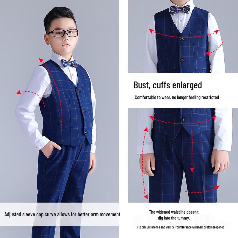 Jungen Plus Size Karomuster Weste Set - Formelle Hochzeits- & Auftrittskleidung 2023