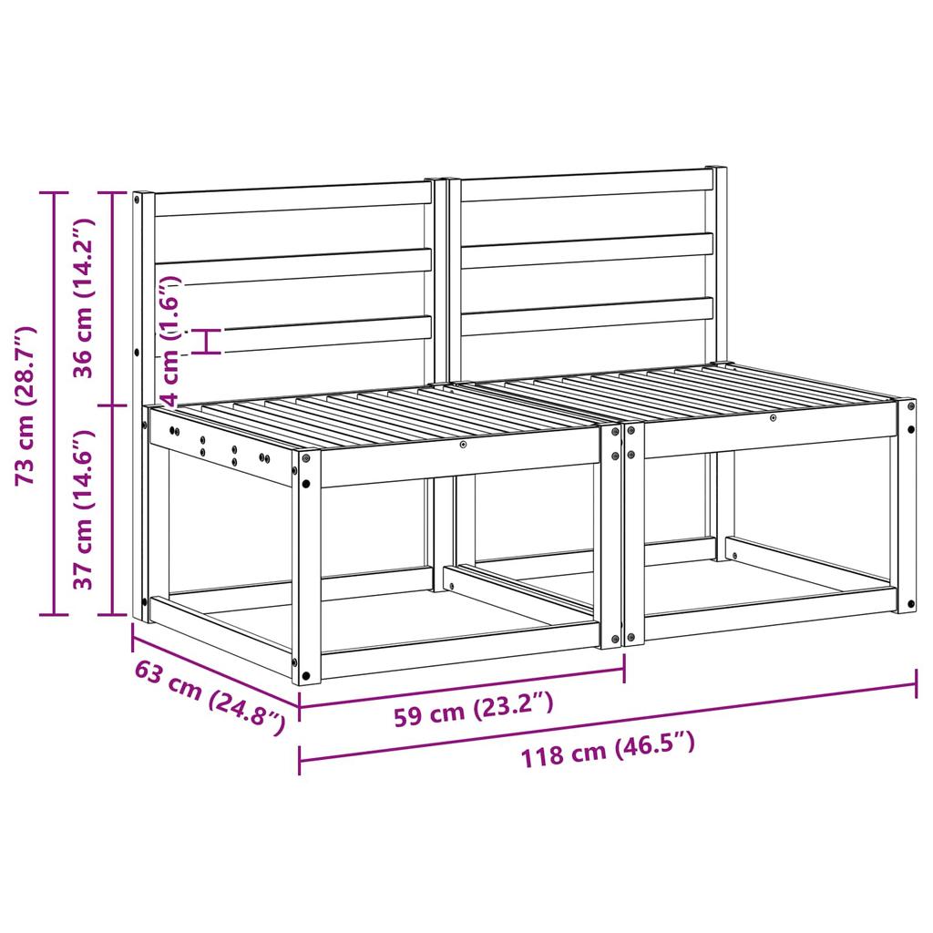 2 Pieces Outdoor Middle Sofa Solid Acacia Wood White