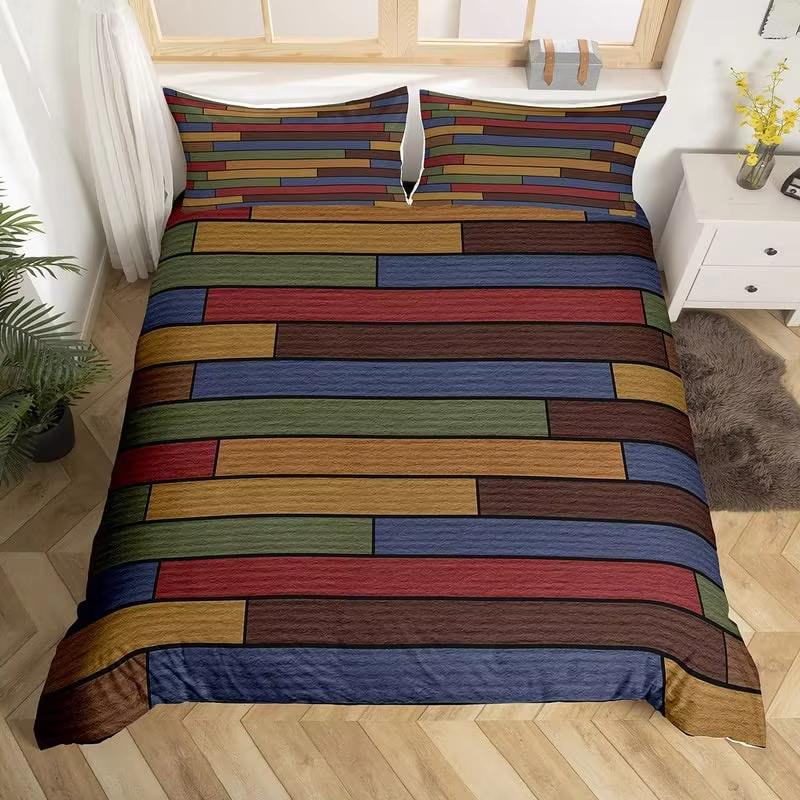 Retro 70-tals King Påslakan Mikrofiber 3D Abstrakt Geometri Täcke Örngott Mellankrigstiden Exotiskt Blommigt Sängklädesset