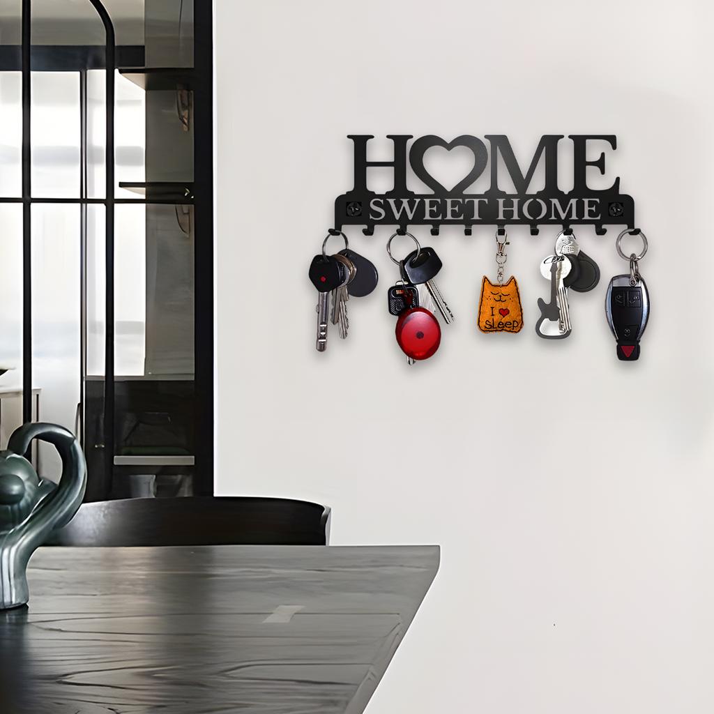 1PC Black Metal Key Holder Wall Mounted Key Holder Sweet Home Design Style Key Holder with 10 Hooks