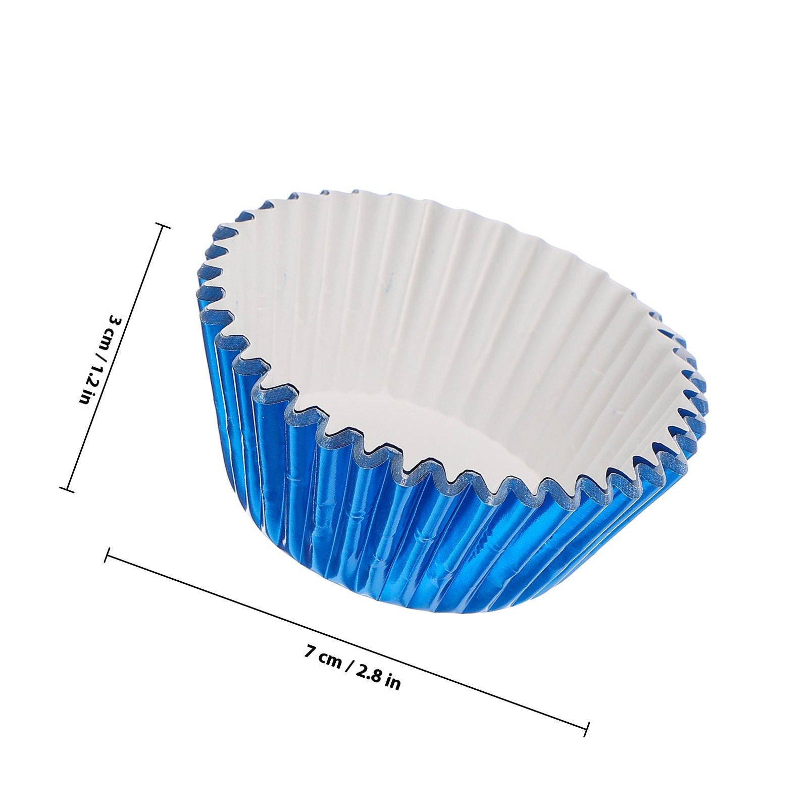 

100Pcs Premium Aluminum Foil Baking Cups Reusable Style Cupcake Liners with Vibrant Rainbow Stripe Pattern for Dessert Display синий