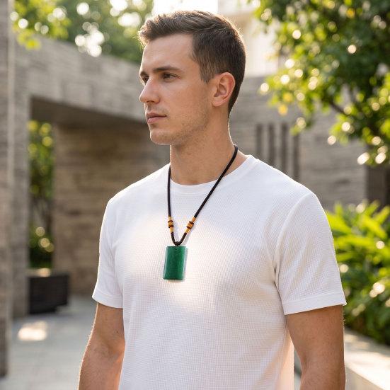 Natural Crystal Pendant Necklace Necklace, Healing Energy Stone with Adjustable Braided Rope, Polished Fake Gemstone Jewelry for Men Women Rectangle