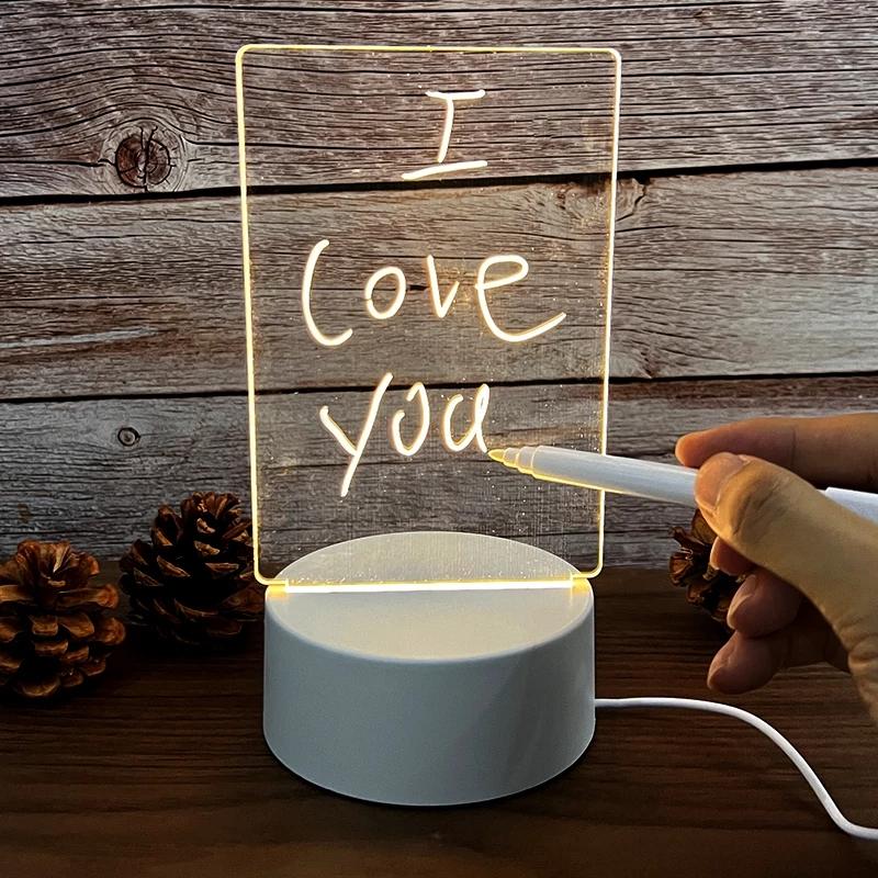 Creative Led Night Light Note Board Rewritable Message Board with Warm Soft Light USB Power Night Lamp Holiday Gift for Children