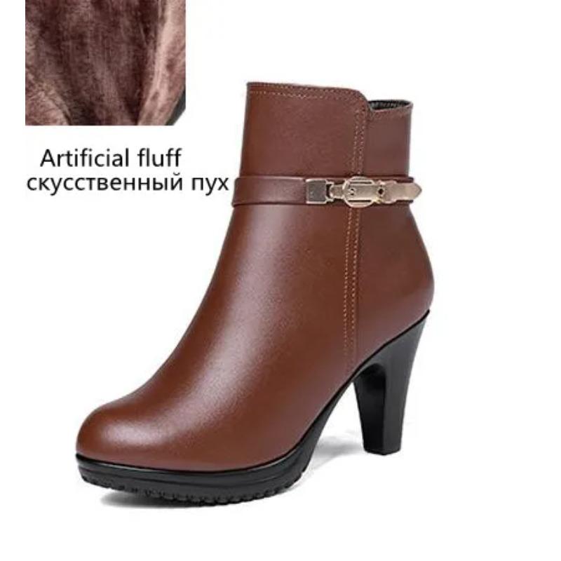 Men Women Winter Boots New Ankle Genuine Leather Wool Warm Booties High Heeled Snow Warm Protection for Cold Weather Conditions 35 8000₽