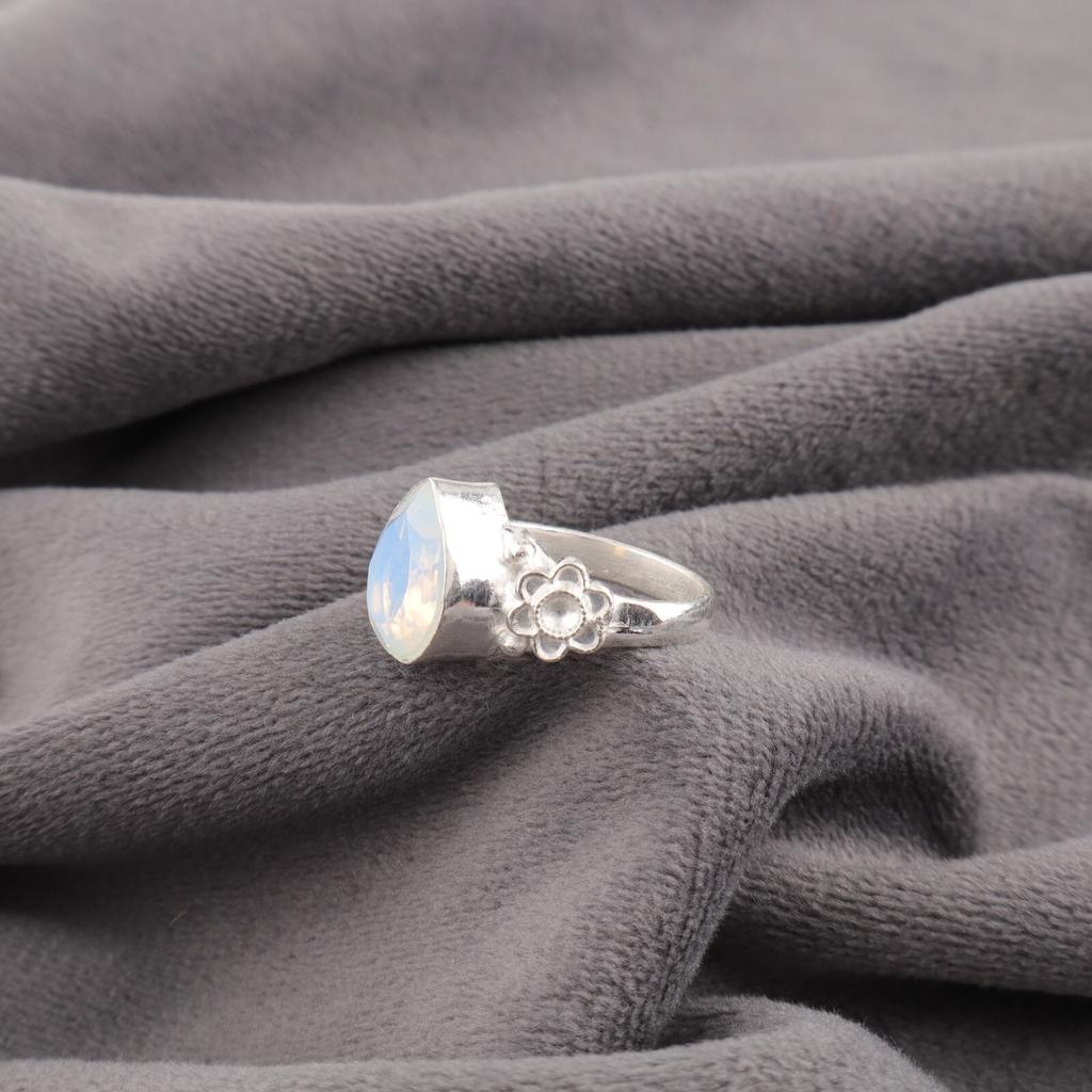 925 Stamped Silver Milky Opal Gemstone Jewelry Handmade Ring Gift For Girlfriend RR-59-20