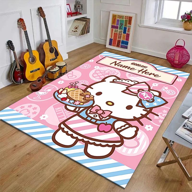 Custom HelloKitty Mat Personalized Name, Polyester Washable Indoor Entryway Rug, Gift for Christmas, Easter, Thanksgiving Day