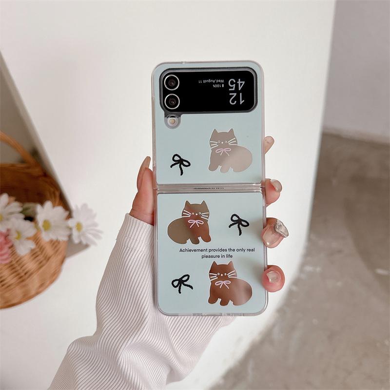 För Samsung Galaxy Z Flip 3 4 5 6 Fodral Flip6 ZFlip 6 ZFlip6 Söt rosett katt handrem spegel stöttåligt hårt skal