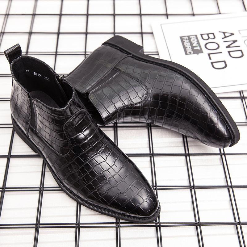 Large size zipper casual leather boots high top personalized polished Chelsea boots men's pointed British dress leather shoes