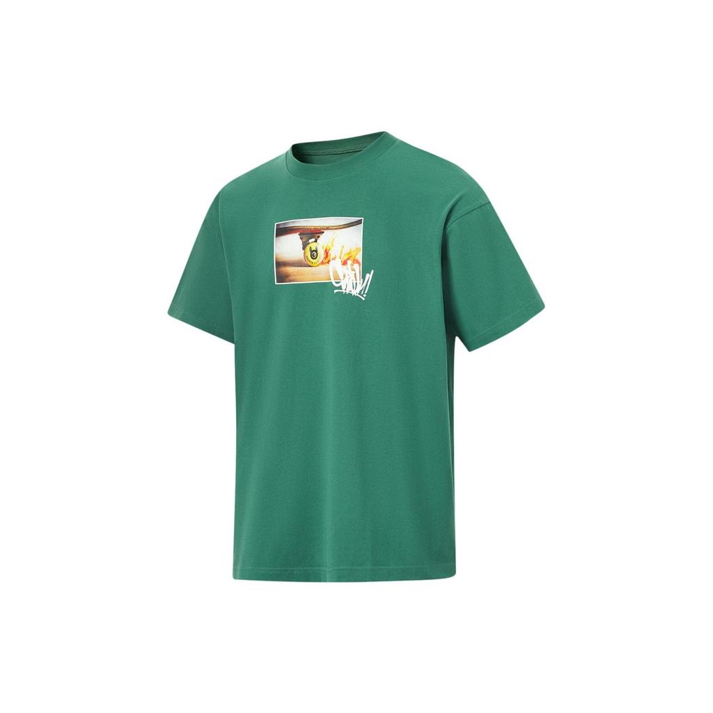 Li Ning X OG Slick Collaboration Photo Print Loose Short Sleeve T-Shirt Unisex T-Shirt Deep-Palace-Green AHST675-4