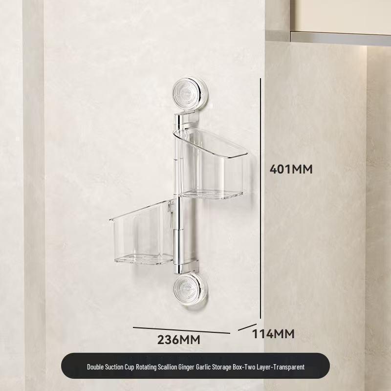 Wall-Mounted Kitchen Storage Rack: Multi-Functional, Punch-Free, Suction Cup Shelf for Scallions, Ginger, Garlic, and Seasonings.