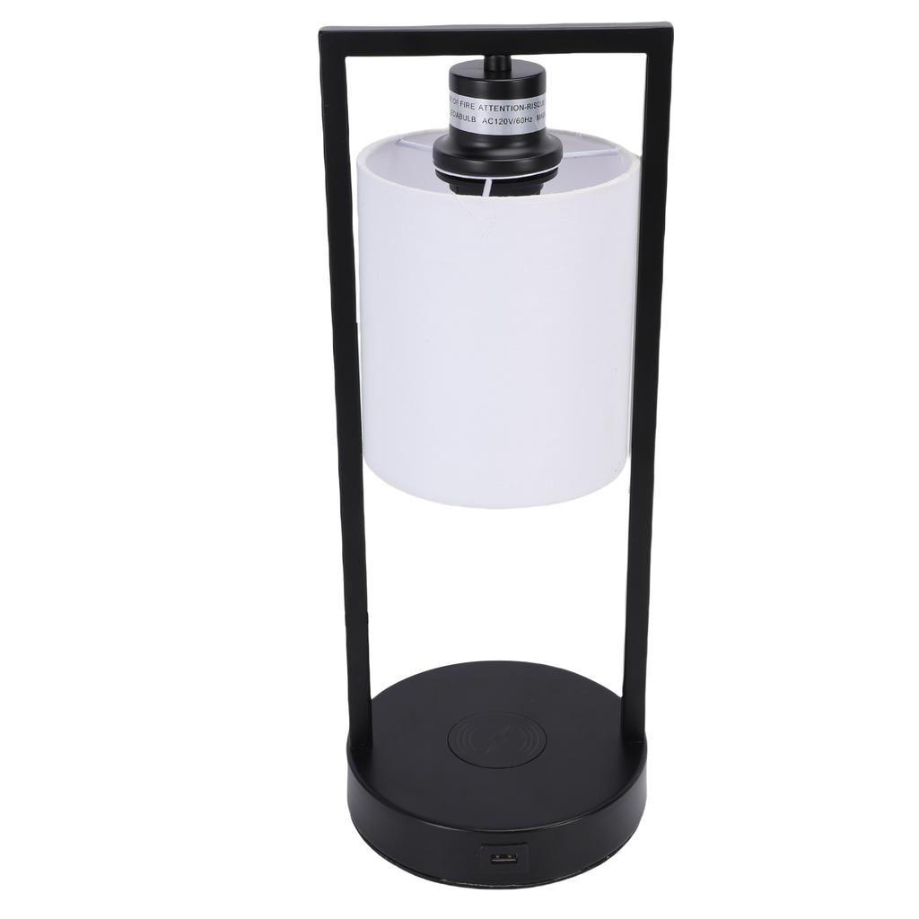 Vintage Bedside Table Lamp with Wireless Charging, White Fabric Shade, Touch Control, 3 Level Dimmable Warm White