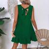 Vestito da Donna a Manica Corta Senza Maniche tinta unita con Scollo Rotondo, Allacciatura, Pieghe, Vestibilità Larga, Casual, Stile Quotidiano per il Lavoro, Vestito Estivo