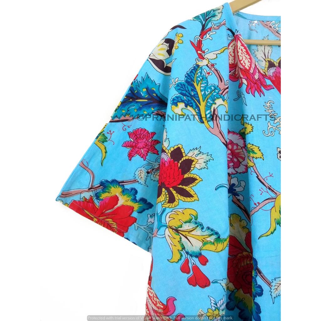 Turcoaz Indian Lung Imprimeu Floral Bumbac Plus Rochie Maxi Caftan Femei Acoperire CKFTN-SCRN-FULL-BUYIT-050