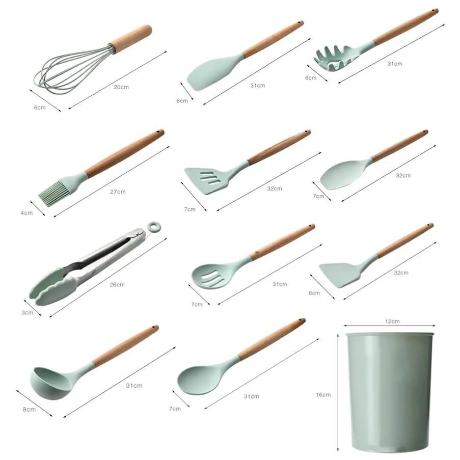 Kitchen Accessory Set Kitchen Utensils 12pcs. Silicone Bamboo Matte Set