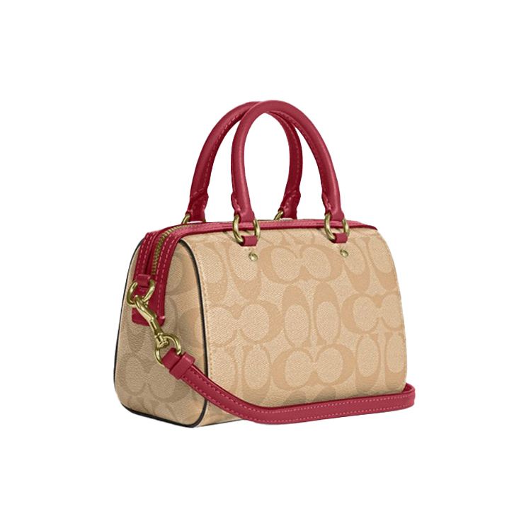 Coach Rowan 17 Classic Monogram Zipper Detachable Shoulder Strap Handbag Crossbody Mini Women handbag Brown Red C9947-IMP4J