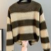 Women Sweaters Pullovers 2025 Autumn Winter Long Sleeve O-Neck Black Striped Knitted Sweater Women Tops Pullover JJ74