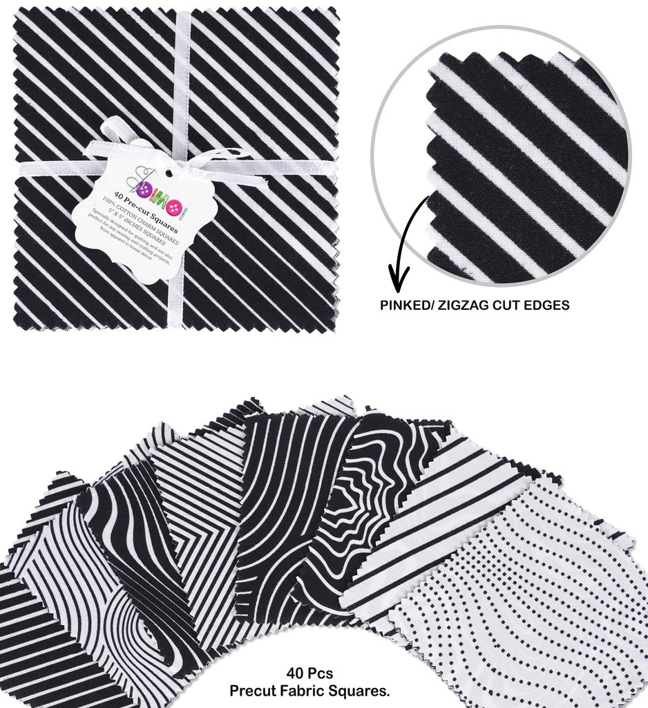 Soimoi Geometric Print  Precut 5-inch Cotton  Fabric  Quilting  Squares  Charm Pack DIY Patchwork Sewing Craft- White &