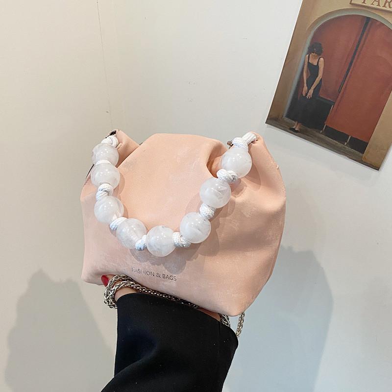 

Street Style Fashion Handbag Women s Crossbody Bag With Trendy Pearl Chain рожевий