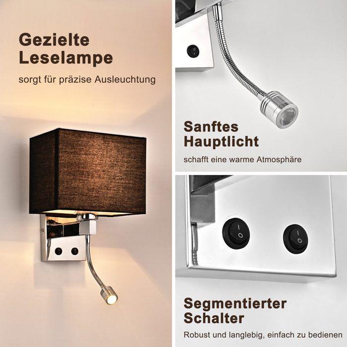 NETTLIFE Switch for Wall Light, Indoor Bedside Lamp, Fabric Lampshade, Retro Style, E27 Socket