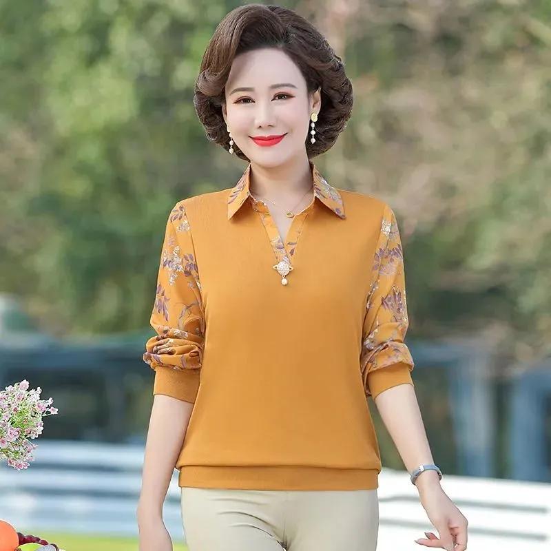 Mütter Frühlings-/Herbstkollektion: Langarm-T-Shirt, Elegantes Freizeit-Oberteil für Frauen mittleren und höheren Alters, Übergröße