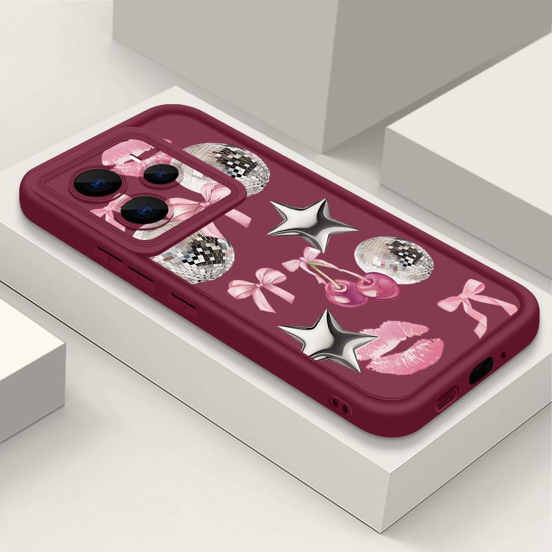 Cherry Bowknots Lips Disco Ball Pattern Case For Xiaomi Redmi Note 14 13 Pro 5G 4G 12 11 Funda Xiaomi 14T 13T 11T Pro Shockproof Bumper Silicone Cover