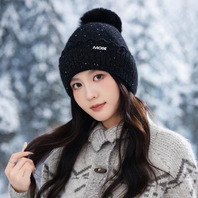 Vielseitiger Herbst- und Winterhut Damen Gypsy Stern Hochwertige Strickmütze Großer Kopfumfang Gehörschutz Warme Wollmütze