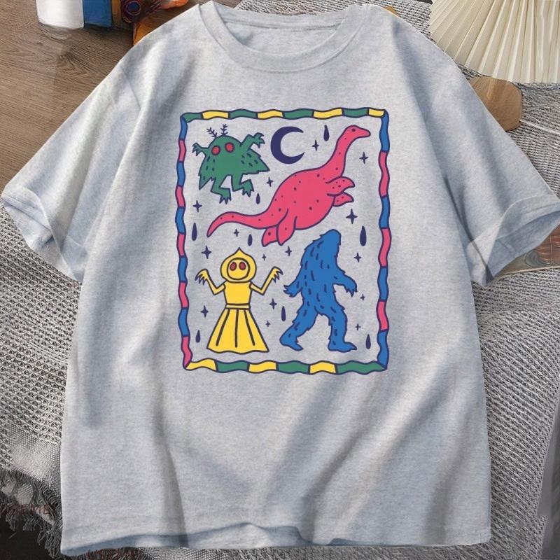Colorful Cryptids T Shirt Unisex Women Cute Animal Printed Tshirt Casual Cotton Round Neck Tshirt Harajuku Streetwear Clothes Tops