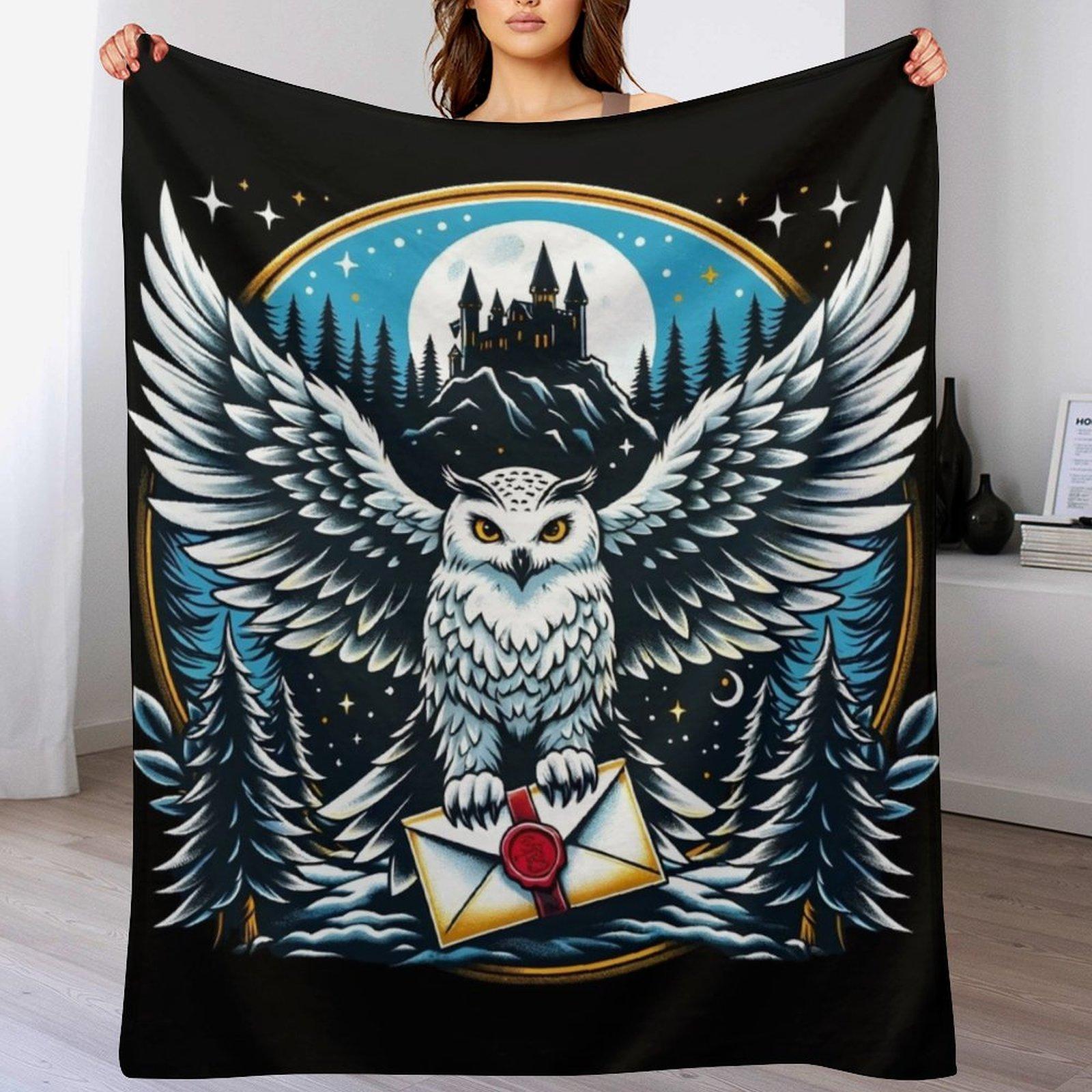 An Owl Messenger in a Mystical Night Fantasy Throw Blanket Warm Comfortable Blanket Gift for Parents Friends 102x76cm(40x30in)