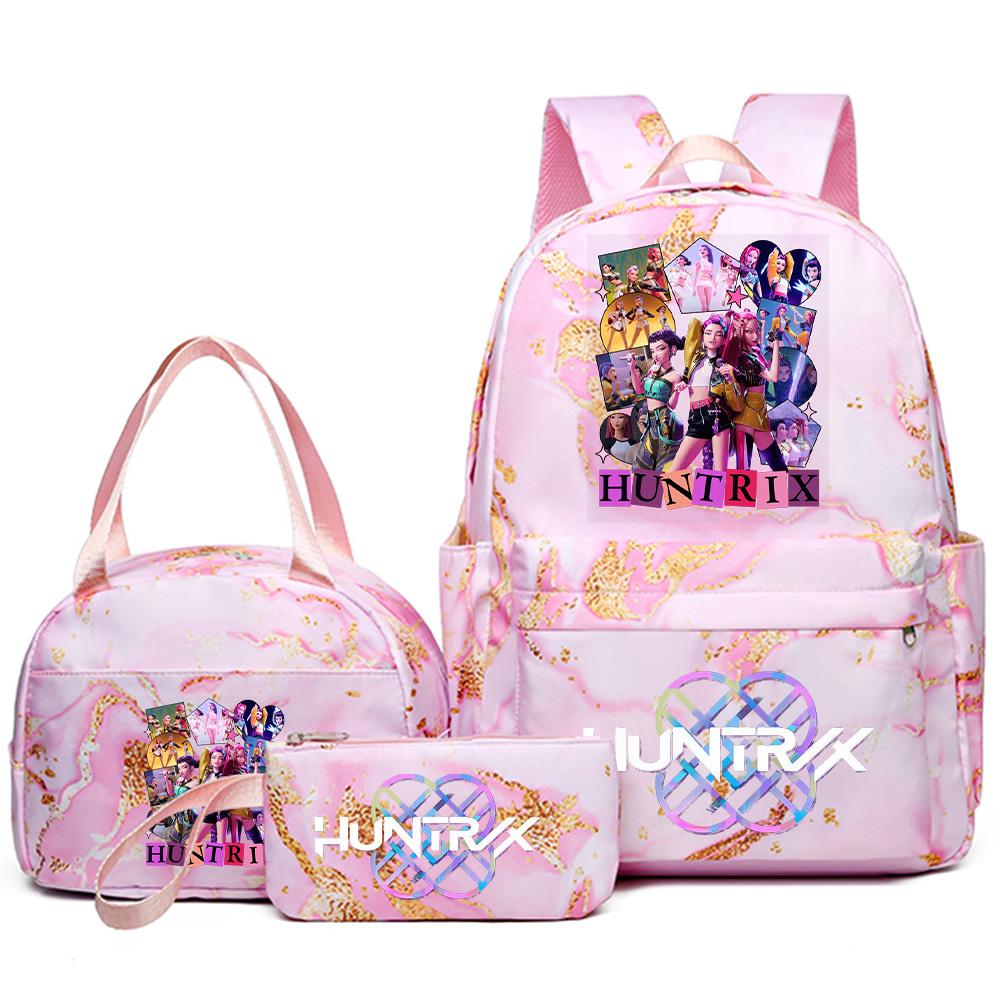 3Pcs/set Anime Demon Hunters Printed Backpack Handbag Pencil Case for Teenager Student Bookbag Schoolbag Women Large Capacity Waterproof Bag