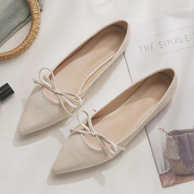 Pointed bow single shoes spring and summer new women's shallow mouth gentle temperament Doudou shoes