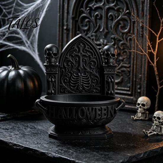 Gothic Skull Candy Bowl Halloween Cathedral Bowl, 3D Printed Spooky Dark Storage Collectibles for Trendy Toy Fans Dish, Desktop Snack Serving