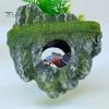 Floating Artificial Mountain Rock Aquarium Decoration, Realistic Moss Ornament with Covered Stone Decor Cave, Fish Tank Hideout Shelter for