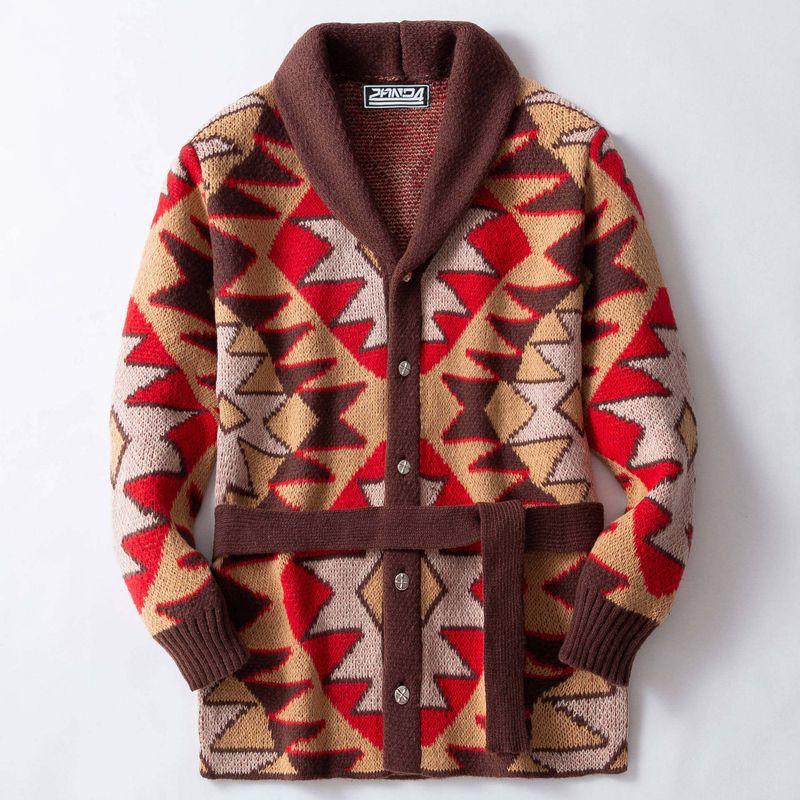 

Мужская одежда для внешней торговли Европейский и американский ретро Тяжелый жаккардовый трикотаж На шнуровке Средней длины Толстый свитер-куртка Sy0072 Brown 3XL