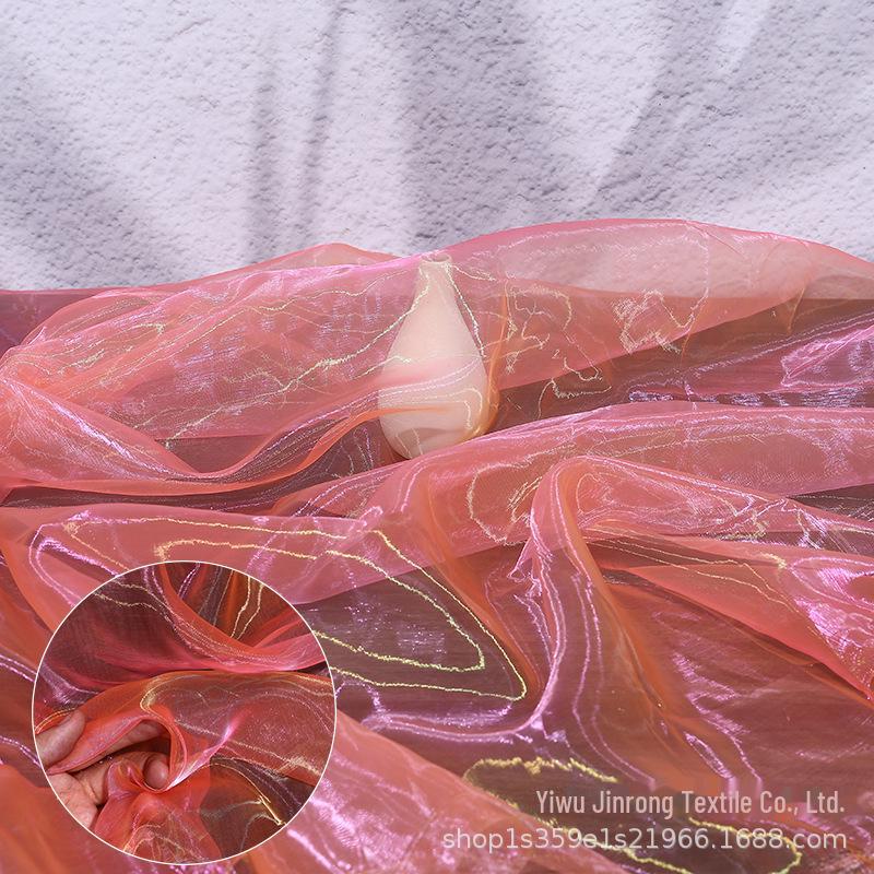 "Farbverlauf Zweifarbiges Organza-Gewebe mit Fantasy-Perlen- & Glasgarn für Kleidung und Röcke"