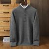 Men's Thickened Cashmere Henley Sweater - Solid Color Stand Collar Knitwear for Autumn/Winter